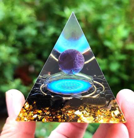 Orgonitová pyramida ametyst a onyx - Květ života