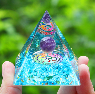 Orgonitová pyramida ametyst a akvamarín - Óm