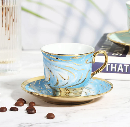 Sójová svíčka modrý zlacený šálek s podšálkem - čínský porcelán