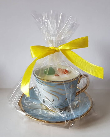 Sójová svíčka modrý zlacený šálek s podšálkem - čínský porcelán