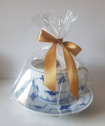 Sójová svíčka modrý šálek s podšálkem - čínský porcelán