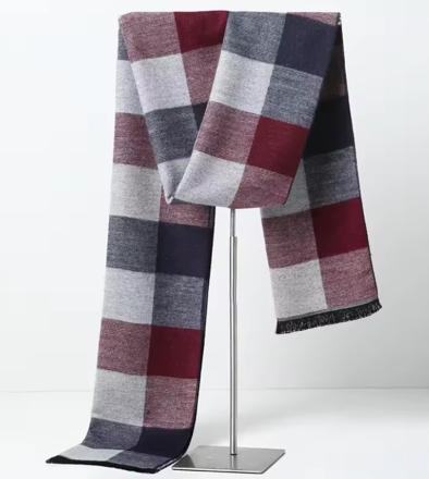 Pánská kašmírová šála s viskózou – Kostka červeno-šedá