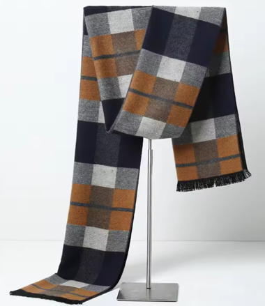 Pánsky kašmírový šál s viskózou – Kocka okrovo-šedá