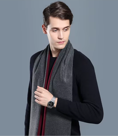 Pánská kašmírová šála s viskózou – Vínově-šedá