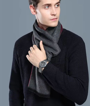 Pánská kašmírová šála s viskózou – Vínově-šedá