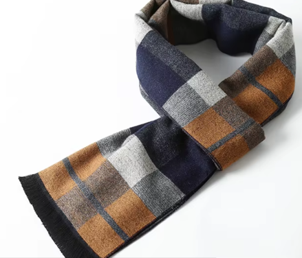 Pánsky kašmírový šál s viskózou – Kocka okrovo-šedá
