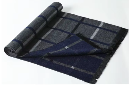 Pánská kašmírová šála s viskózou – Kostka modro-šedá