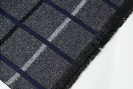 Pánská kašmírová šála s viskózou – Kostka modro-šedá