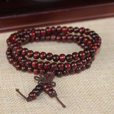 Náramek santalové dřevo Buddhistický - burgunský