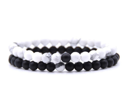 Náramek přírodní kámen set 2 ks - Onyx a Howlite