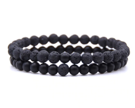 Náramek přírodní kámen set 2 ks - Onyx a Lávový kámen