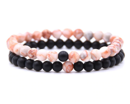 Náramek přírodní kámen set 2 ks - Onyx a Červený rhodonit