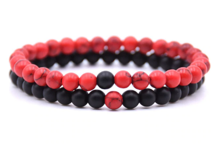 Náramek přírodní kámen set 2 ks - Onyx a červený tyrkys