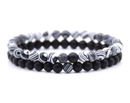 Náramek přírodní kámen set 2 ks - Onyx a Obsidián