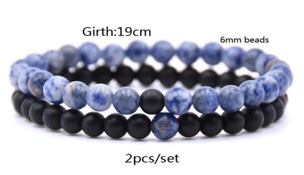 Náramek přírodní kámen set 2 ks - Onyx a Červený rhodonit