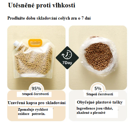 Sáček na uskladnění zrn různé velikosti
