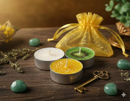 Sada 3 rituálních svíček: Zlatý klíč k hojnosti