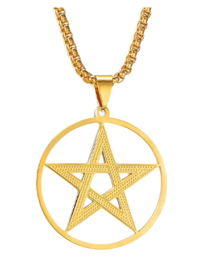 Nerezový řetízek s pentagramem zlatý