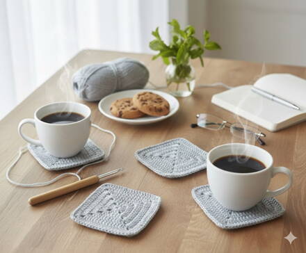 Háčkovaná sada 4 ks podložek - šedé